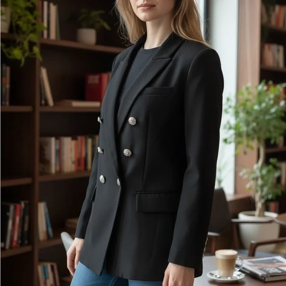 Express Women's Black Double-Breasted Blazer - Picture 3 of 5